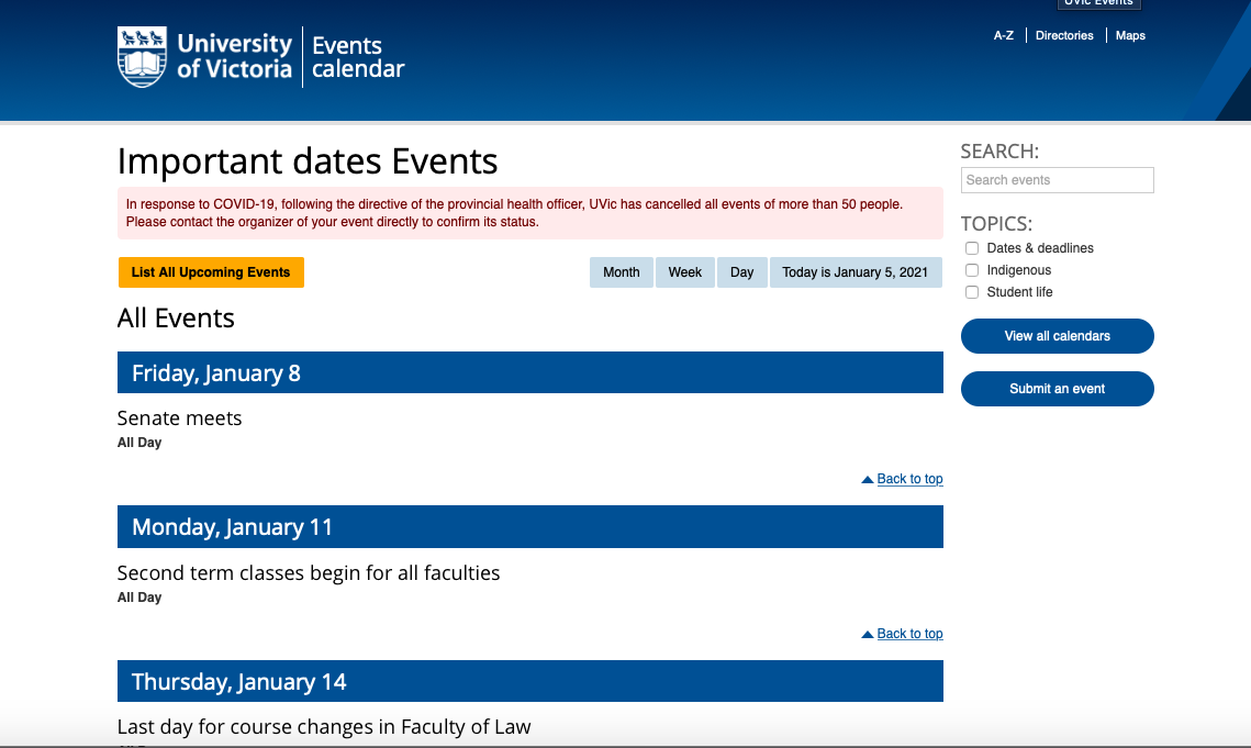 Important Academic Dates Uvic